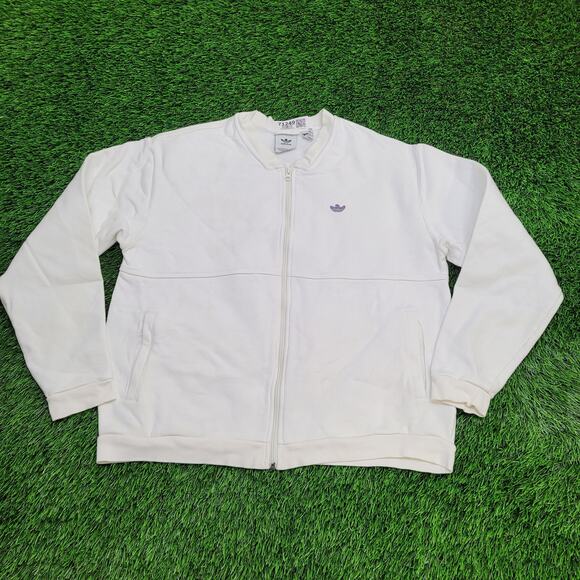 Adidas Zip Jacket Large 23x24 White Embroidered Trefoil Logo - Picture 1 of 16